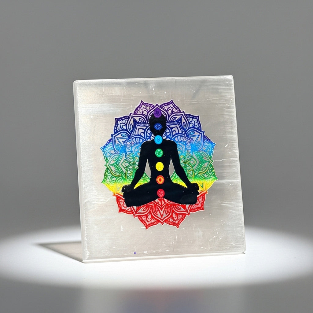7 Chakra Selenite Plate on crystals — Crystal Cleansing Lifestyle UK Manushaa Gems