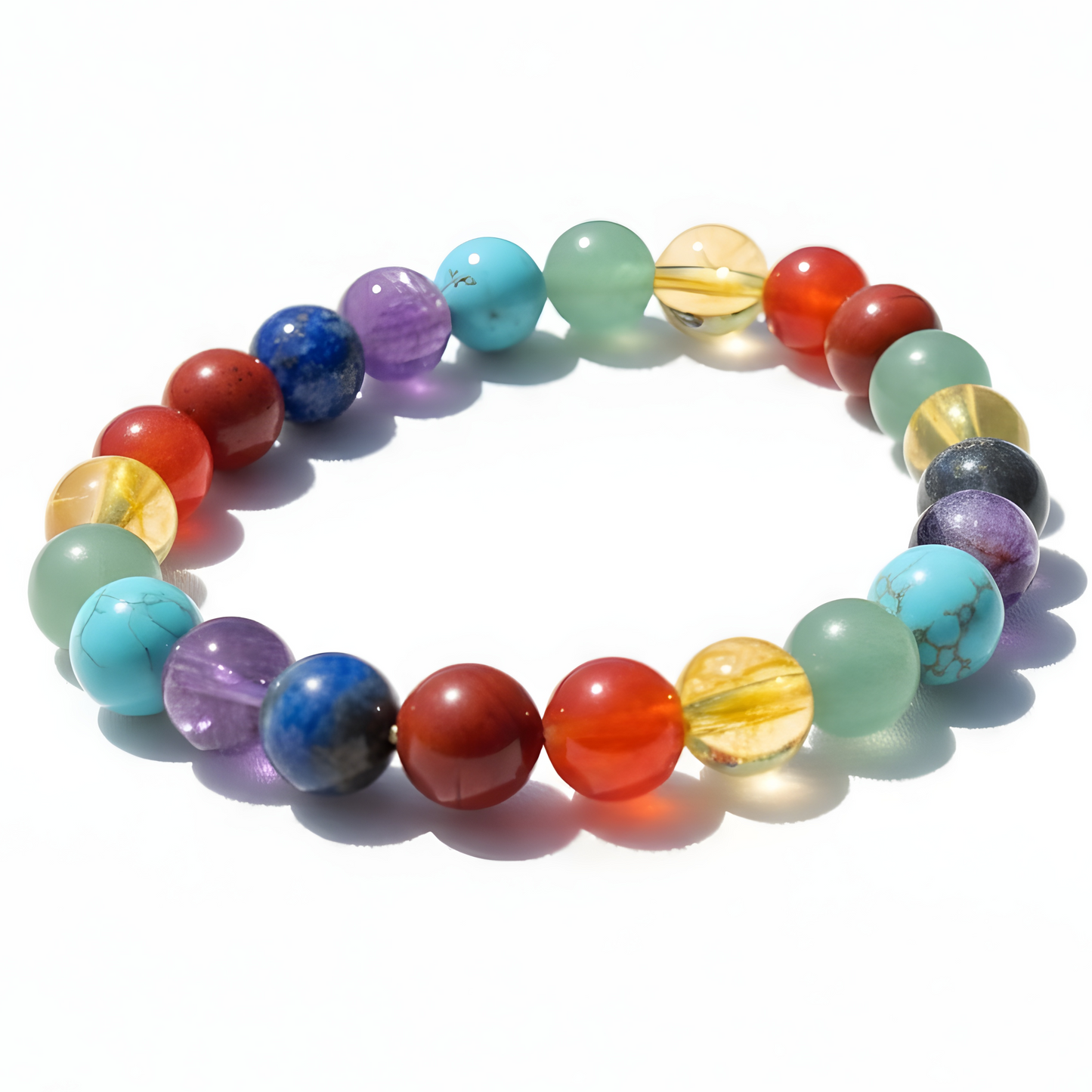 7 Chakra Crystal Bracelet 8mm Rainbow Gemstone Stretch Bracelet - Manushaa Gems UK