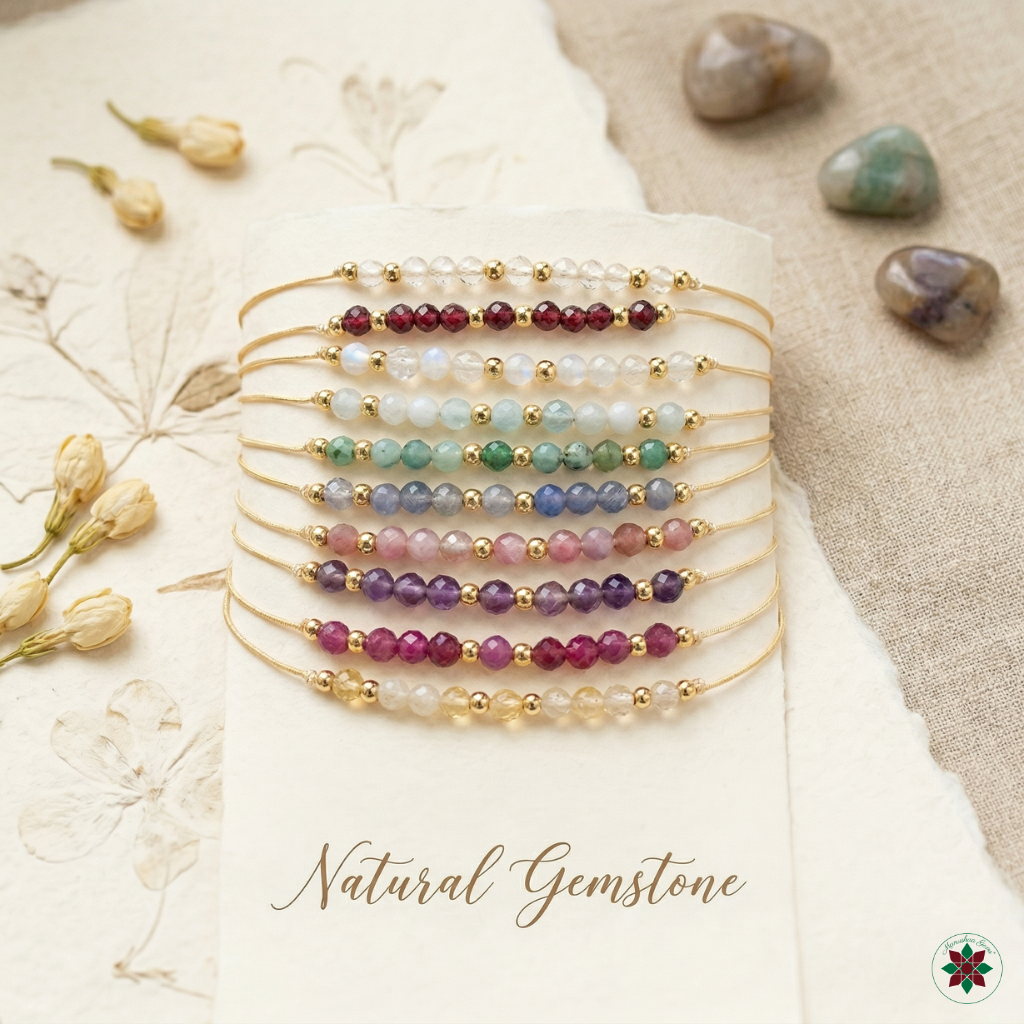 Birthstone Crystal Bracelet — Adjustable Gold Natural Gemstone Bracelet Gift UK Manushaa Gems