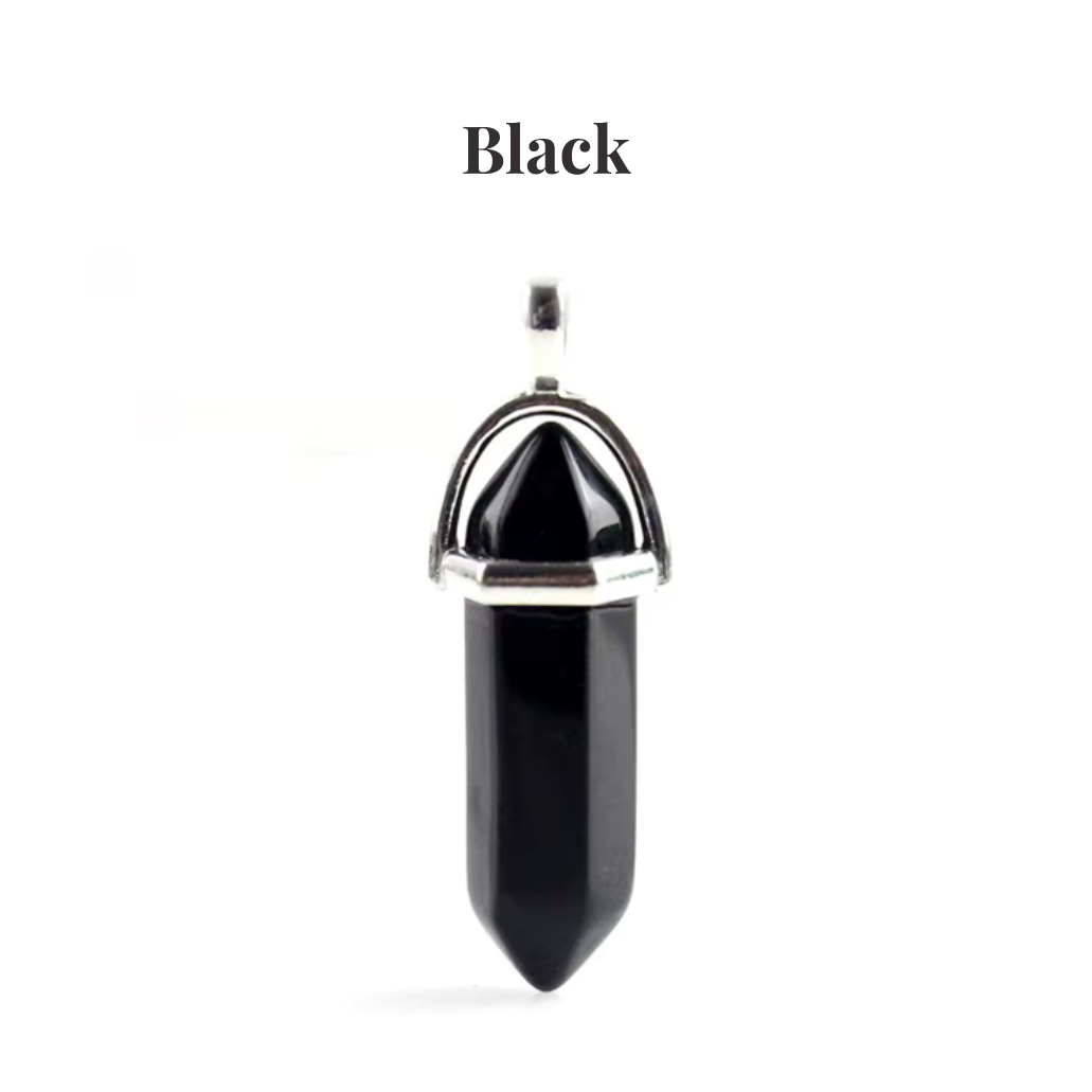 Black Tourmaline Crystal Point Pendant Necklace Protective Gemstone Tower - Manushaa Gems UK