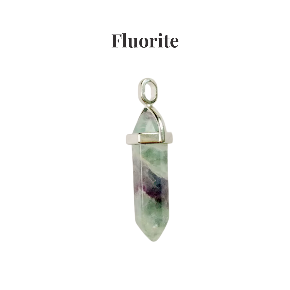 Fluorite Crystal Point Pendant Necklace Rainbow Healing Gemstone Tower - Manushaa Gems UK