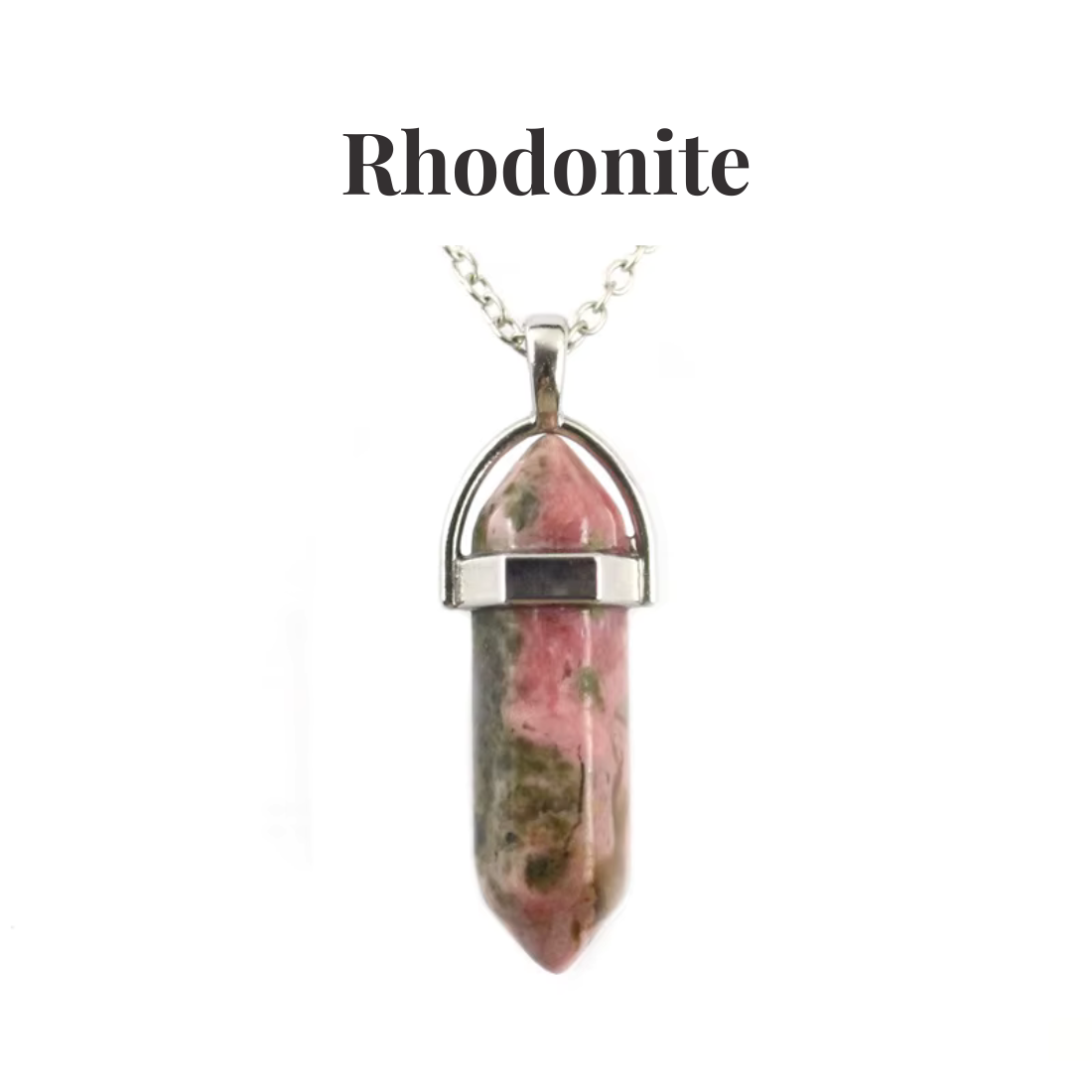 Rhodonite Crystal Point Pendant Necklace Natural Healing Gemstone Tower - Manushaa Gems UK