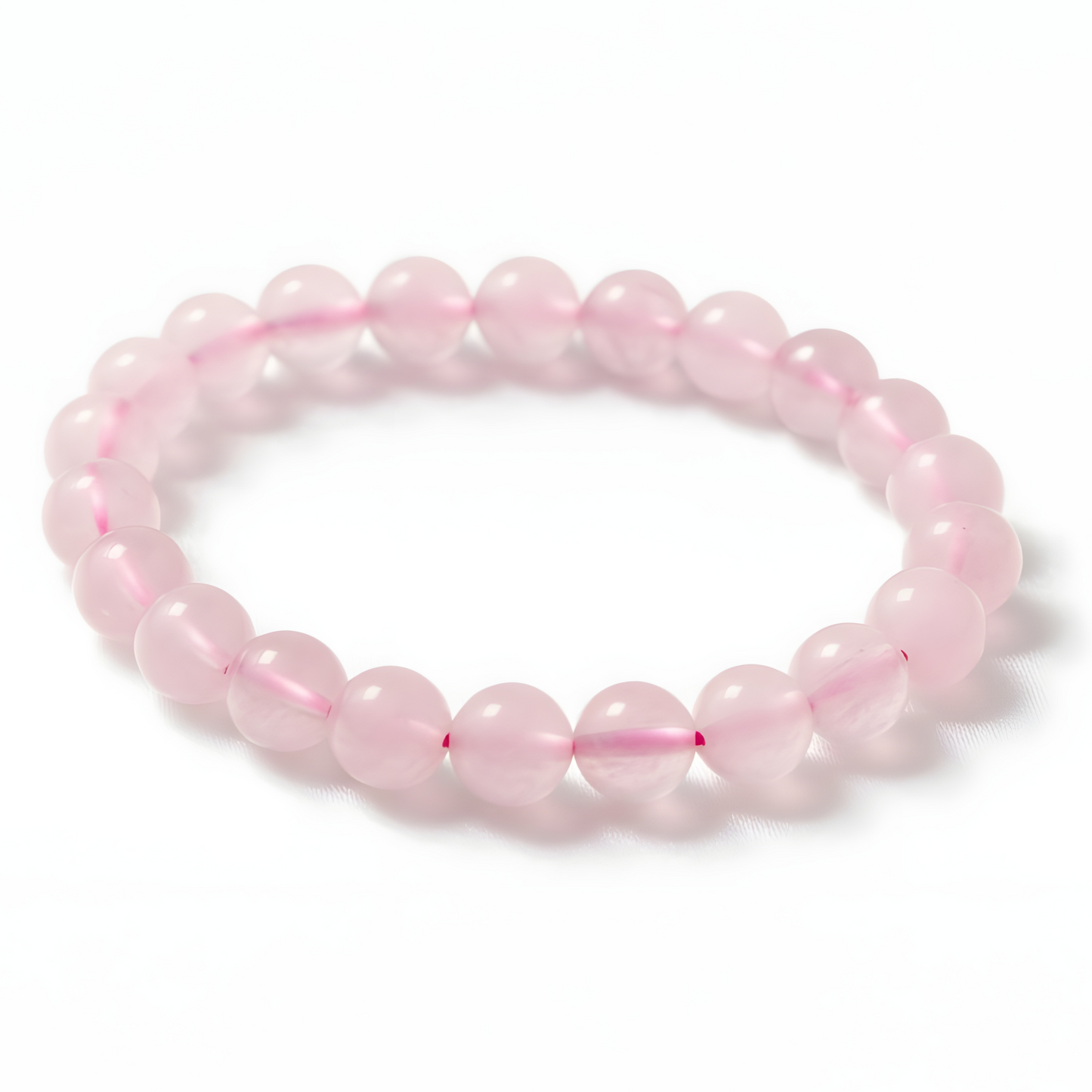 Rose quartz handmade crystal bracelet with 8mm polished pink beads by Manushaa Gems