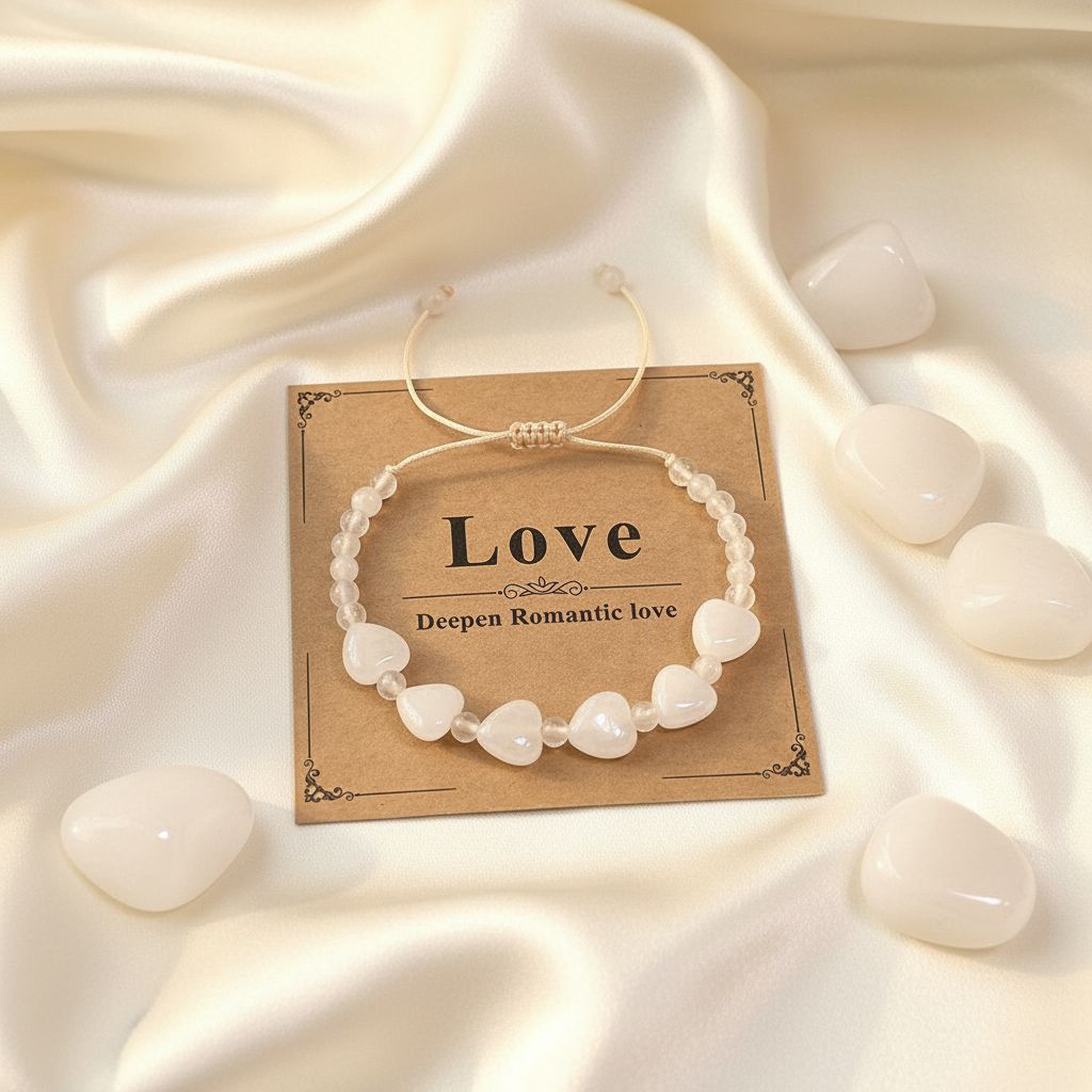 White Jade Crystal Love Bracelet with heart-shaped stones and Love Card - Manushaa Gems UK