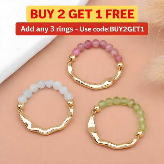 Natural Crystal Bead Ring Stacked — Manushaa Gems Handmade Gemstone Jewellery