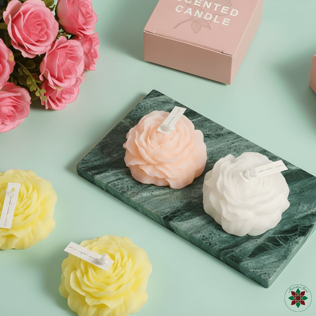 Soft blush soy wax peony candle in gift box – gentle love and healing