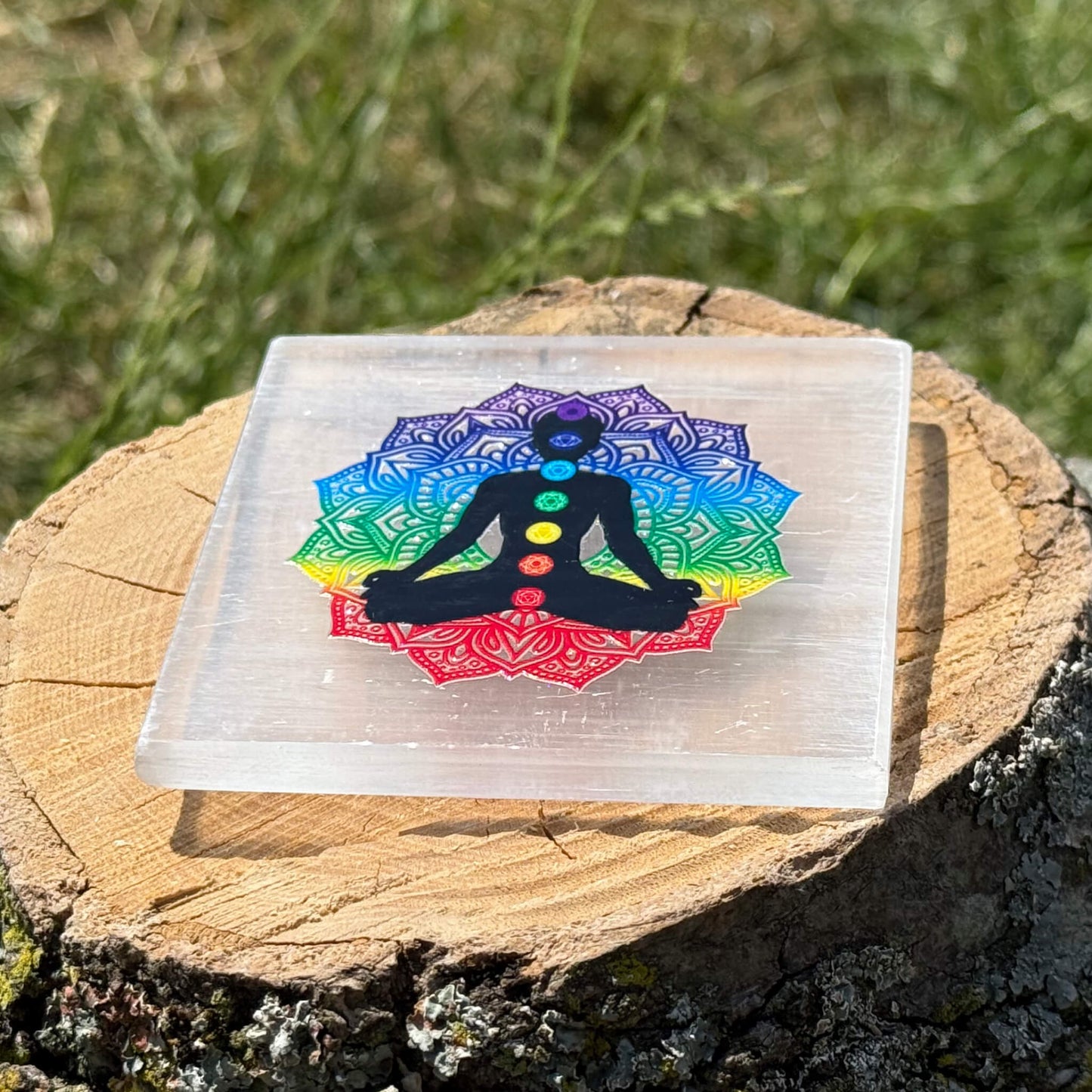 7 Chakra Selenite Charging Plate packaging — Crystal Gift UK Manushaa Gems