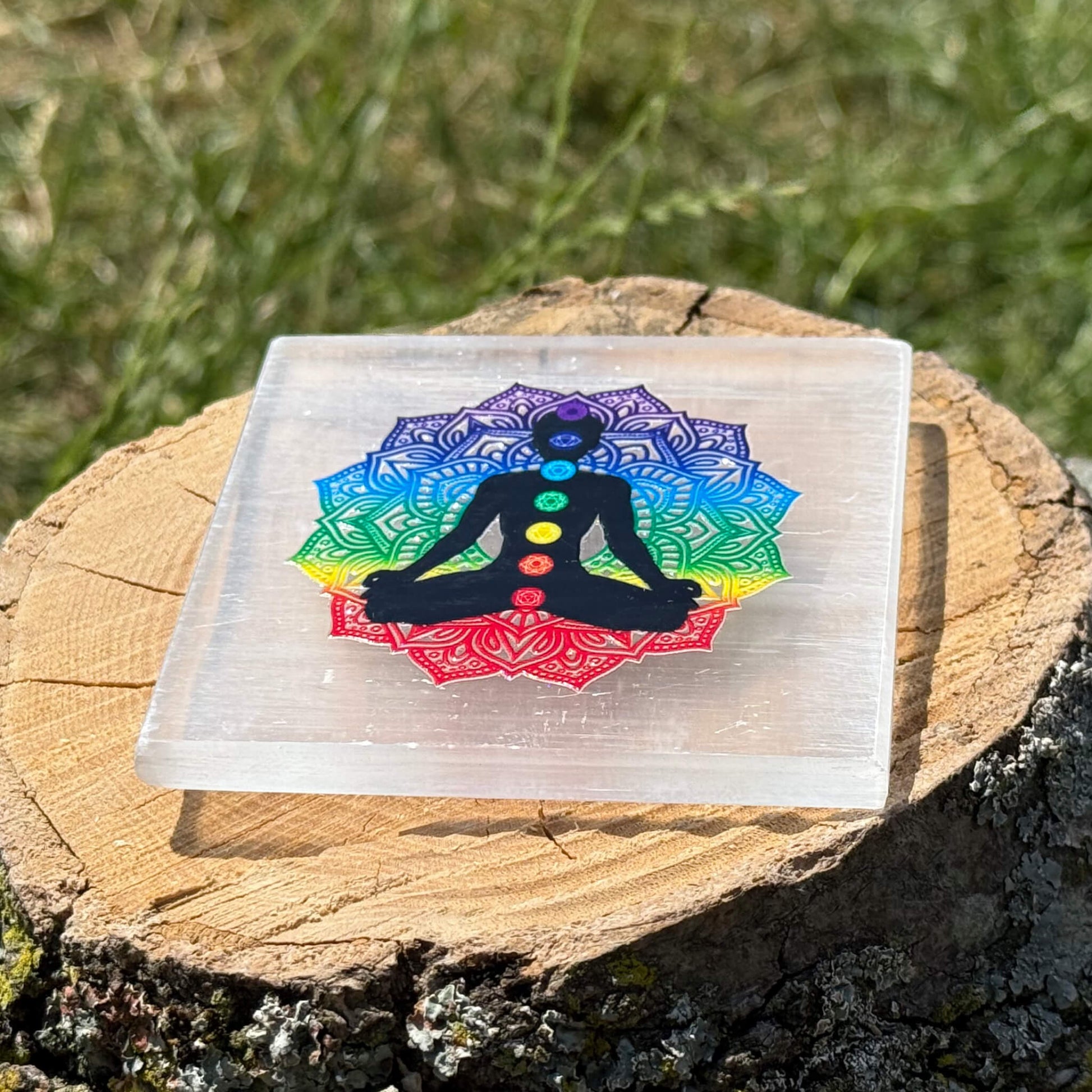 7 Chakra Selenite Charging Plate packaging — Crystal Gift UK Manushaa Gems
