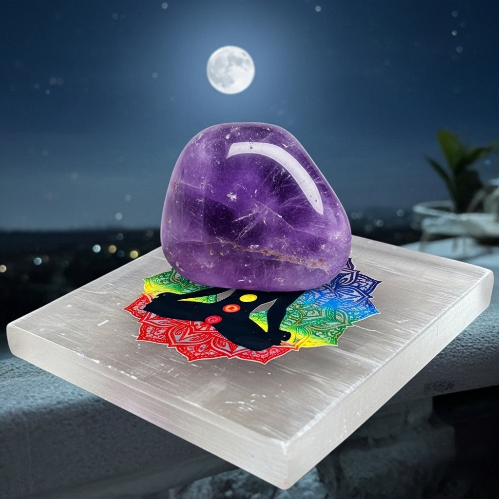 7 Chakra Selenite Crystal Plate — Engraved Chakra Healing Gift UK Manushaa Gems
