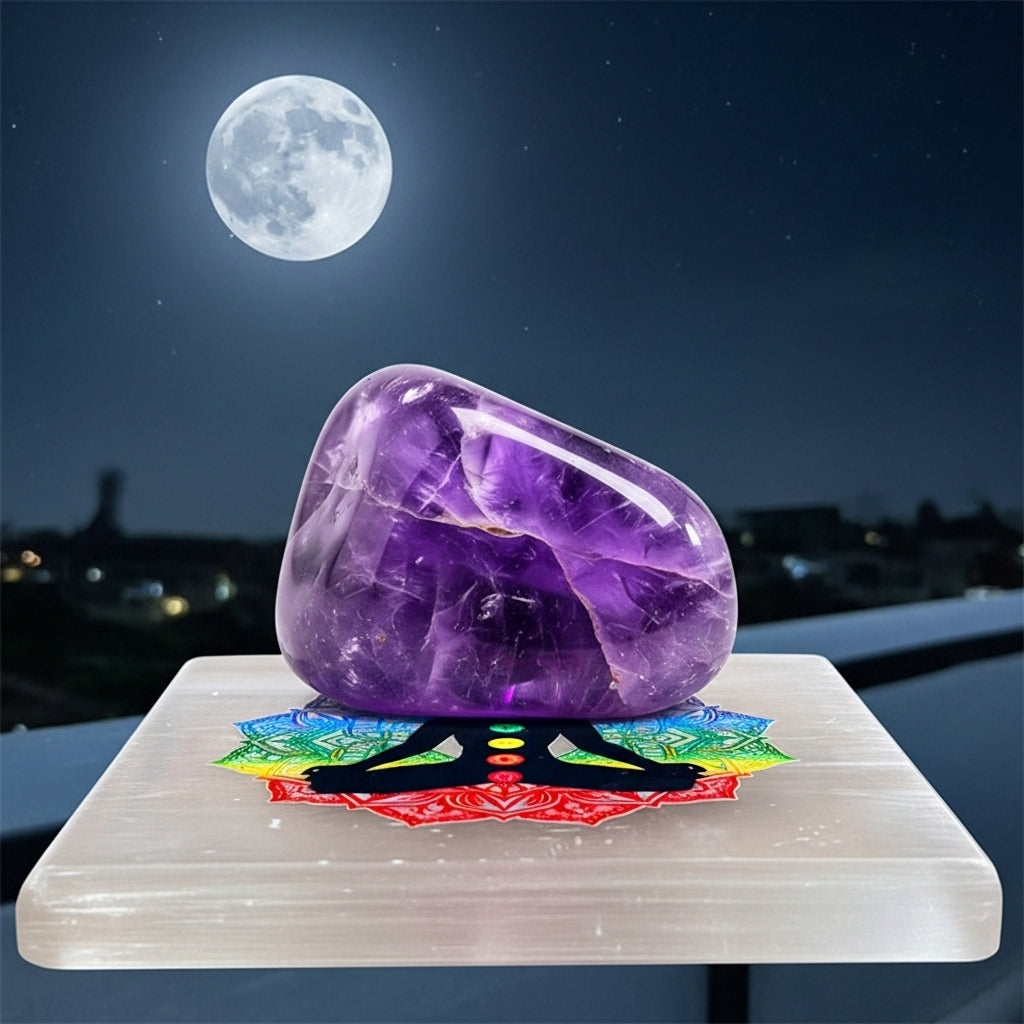 7 Chakra Selenite Plate chakra symbols — Engraved Crystal Healing Slab UK Manushaa Gems