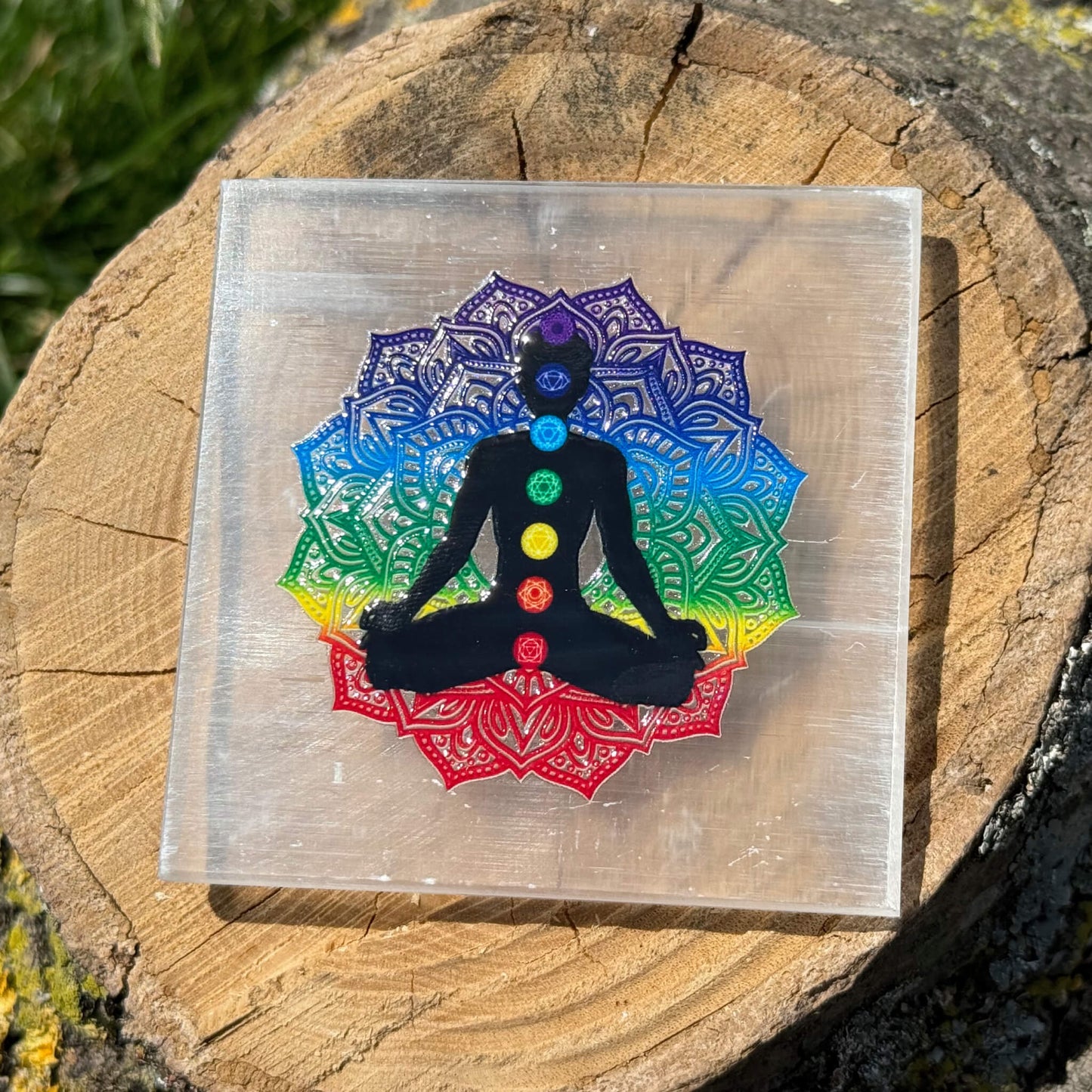 7 Chakra Selenite Plate texture — Natural Crystal Cleansing UK Manushaa Gems