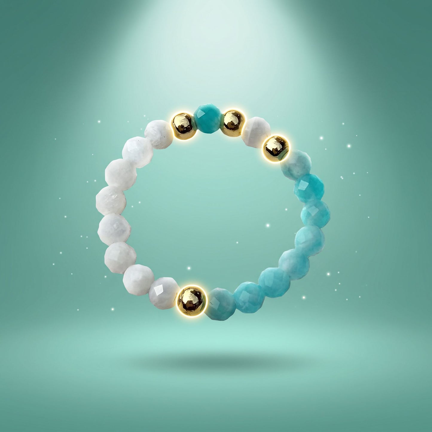 Amazonite & Moonstone Stretch Beaded Ring | 3mm Faceted Crystal Ring