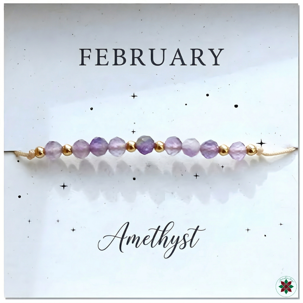 February Amethyst Birthstone Crystal — Adjustable Gold Bracelet Gift UK Manushaa Gems