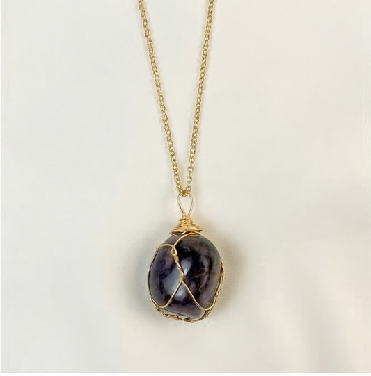 Amethyst Wire Wrapped Crystal Pendant Necklace by Manushaa Gems