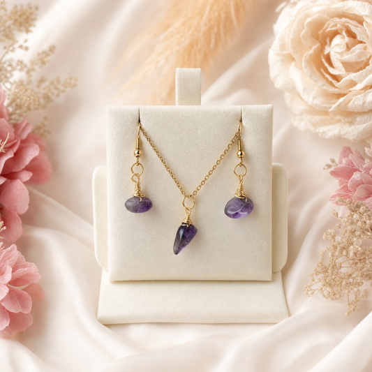 Amethyst Necklace & Earrings Gift Set | Manushaa Gems