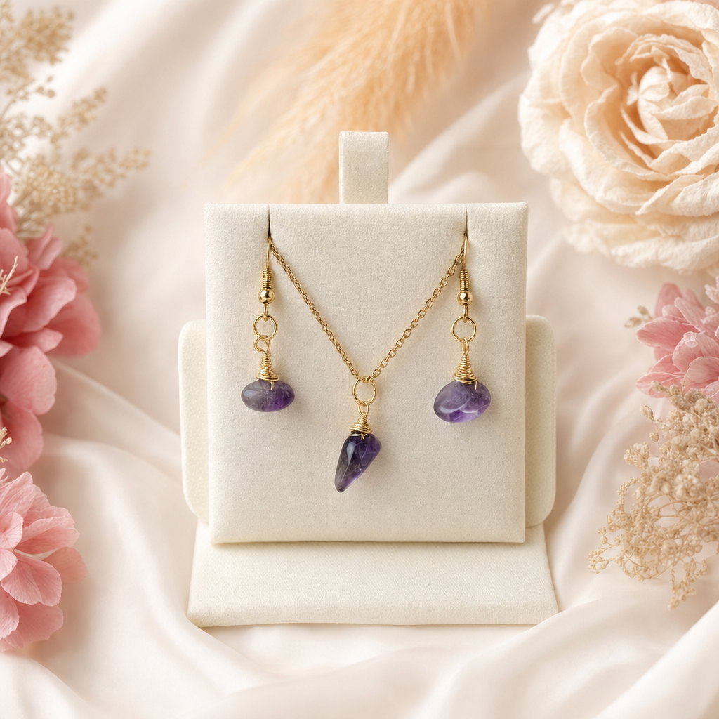 Crystal Jewellery Gift Set for Her | Gemstone Necklace & Earrings | Manushaa Gems