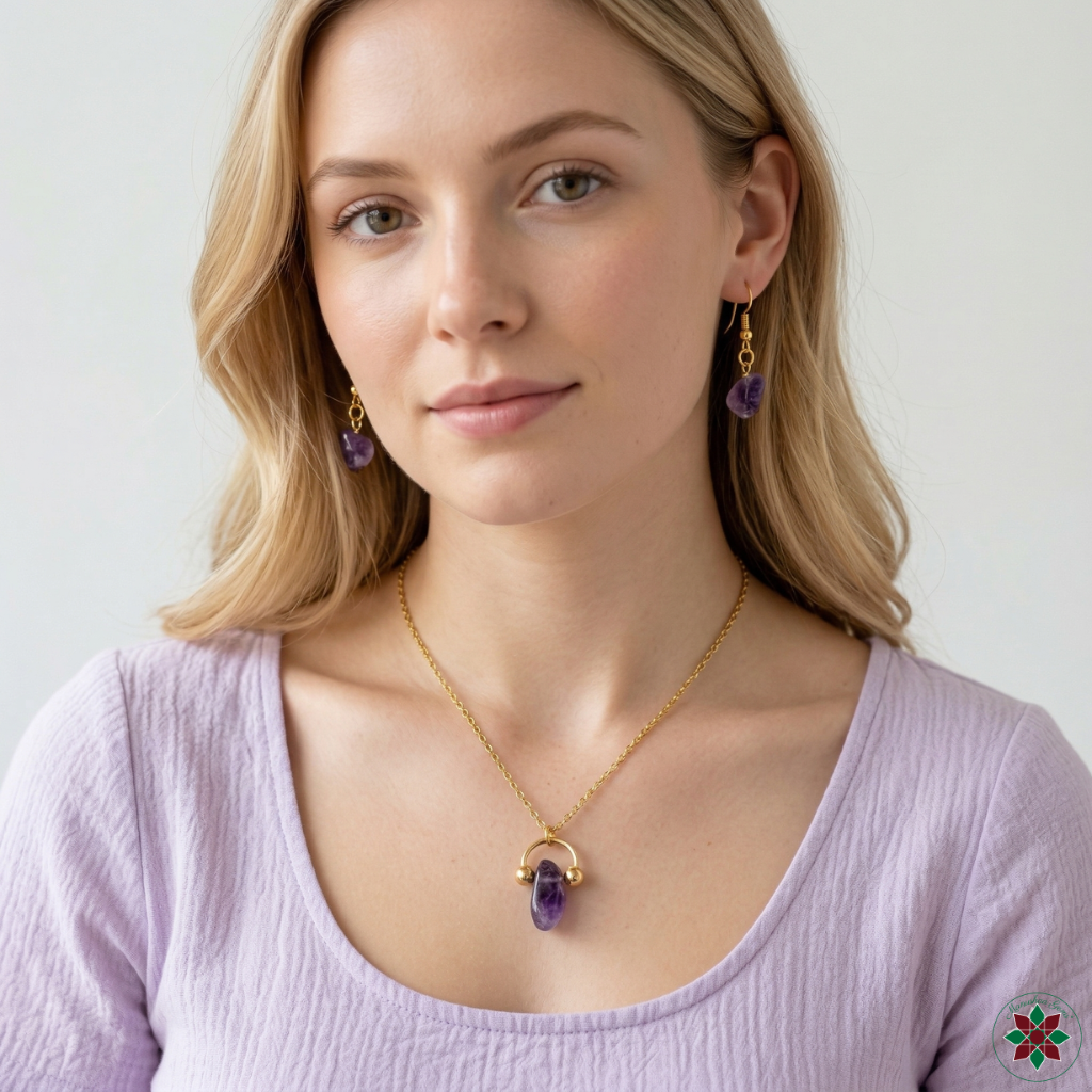 Manushaa Gems Amethyst crystal jewellery gift for her — premium spiritual gift set UK