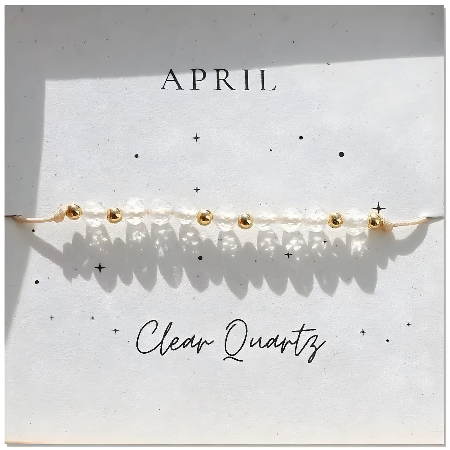 April Clear Quartz Birthstone Crystal Bracelet — Gold Adjustable Healing Gemstone Gift UK