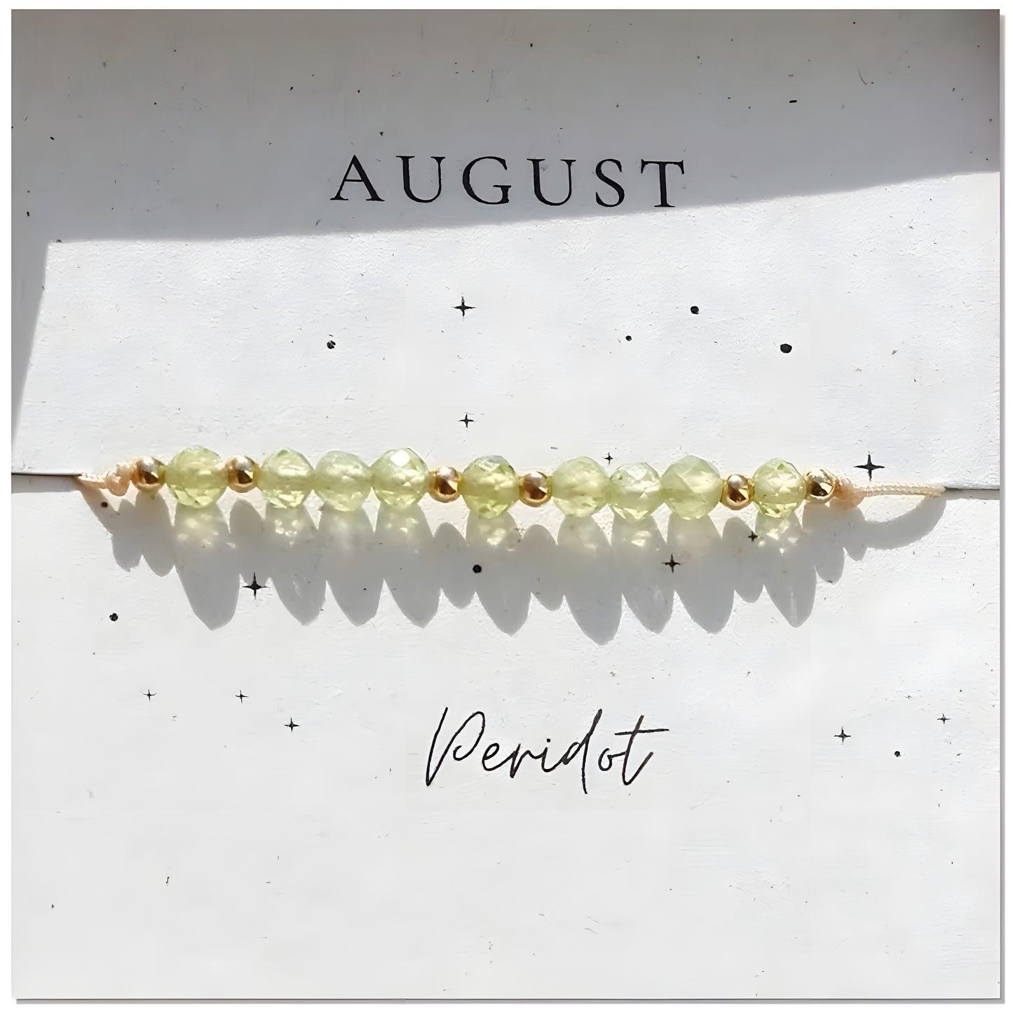 August Peridot Birthstone Crystal Bracelet — Gold Adjustable Healing Gemstone Gift UK
