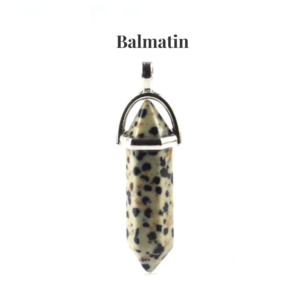 Dalmatian Jasper Crystal Point Pendant Necklace Natural Healing Gemstone Tower - Manushaa Gems UK
