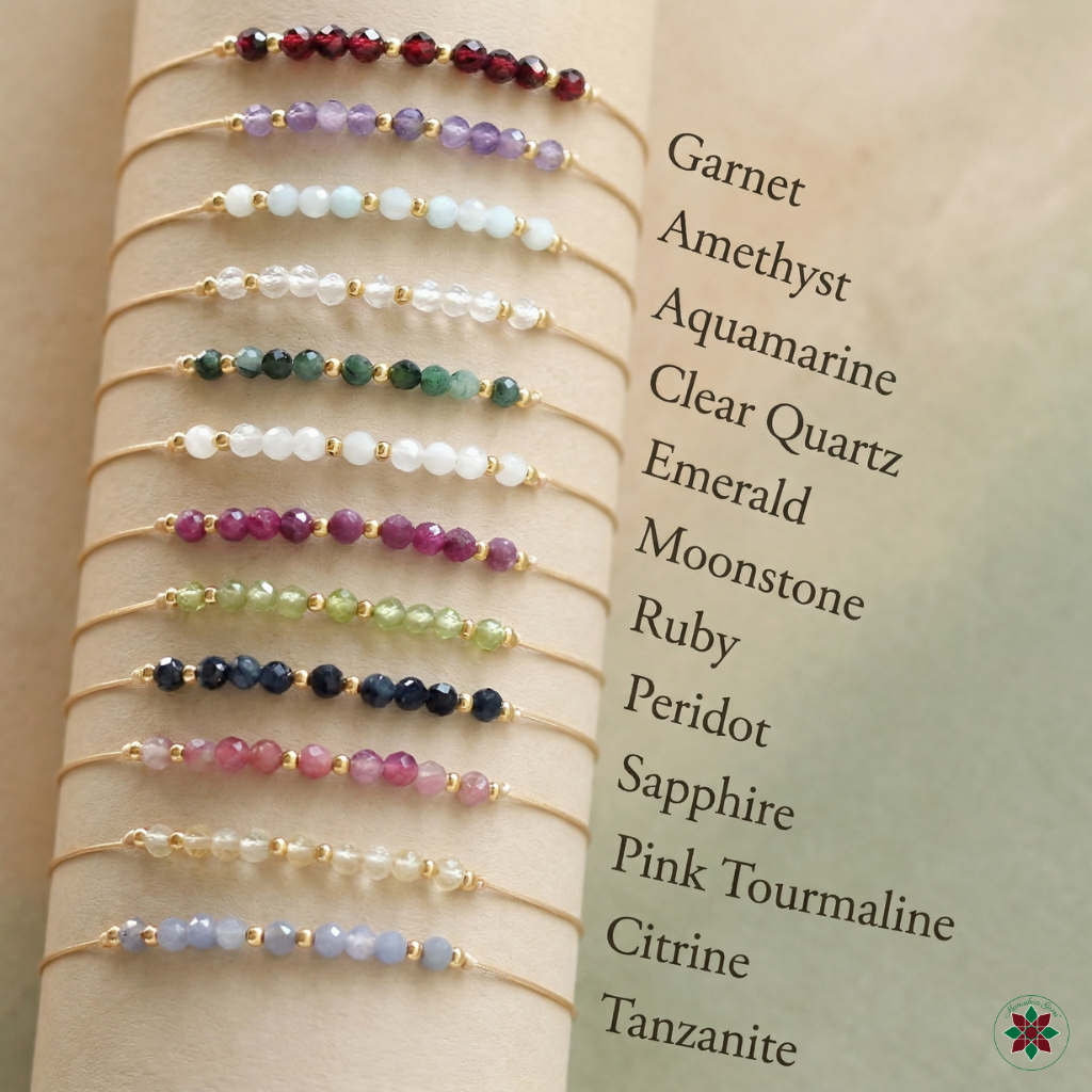 Natural Birthstone Crystal Bracelet — Adjustable Gold Gemstone Gift UK Manushaa Gems
