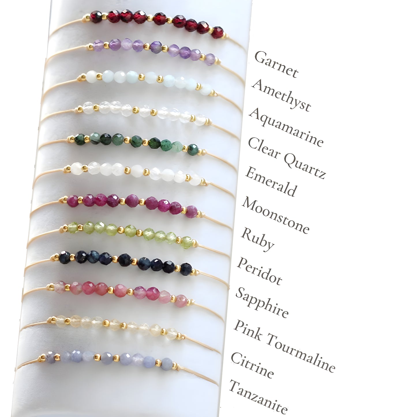 Birthstone Crystal Bracelet Collection — Gold Adjustable All 12 Months Manushaa Gems UK