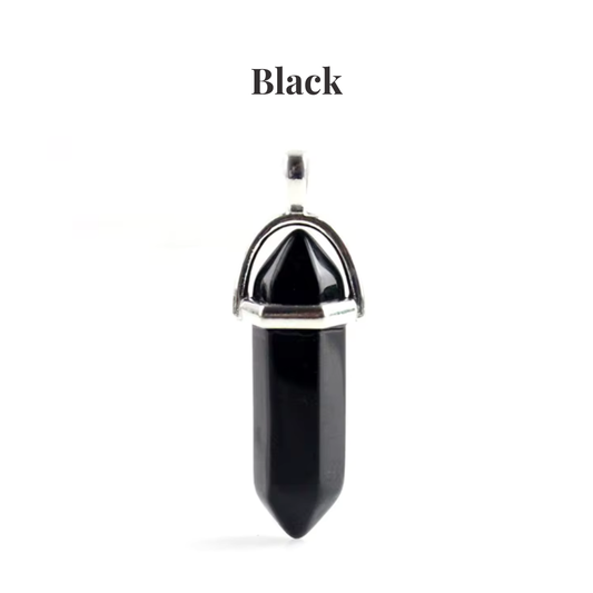 Black Tourmaline Crystal Point Pendant Necklace Protective Gemstone Tower - Manushaa Gems UK