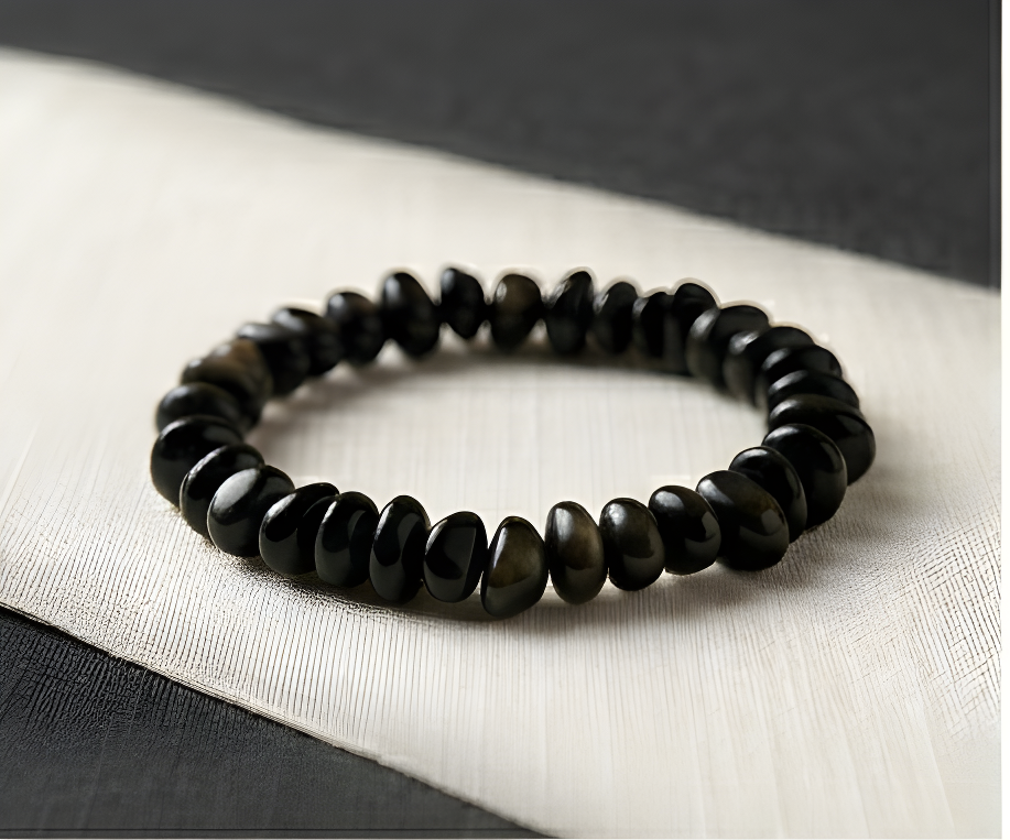 Black Gold Obsidian Crystal Chip Bracelet | Protection, Truth & Elegant Power