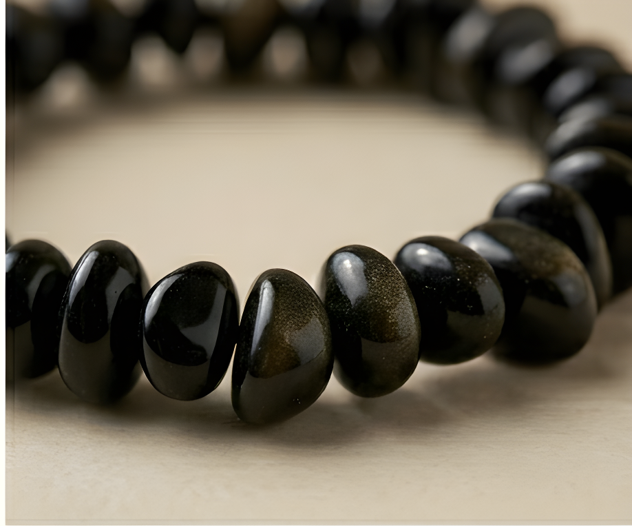 Black Gold Obsidian Crystal Chip Bracelet | Protection, Truth & Elegant Power
