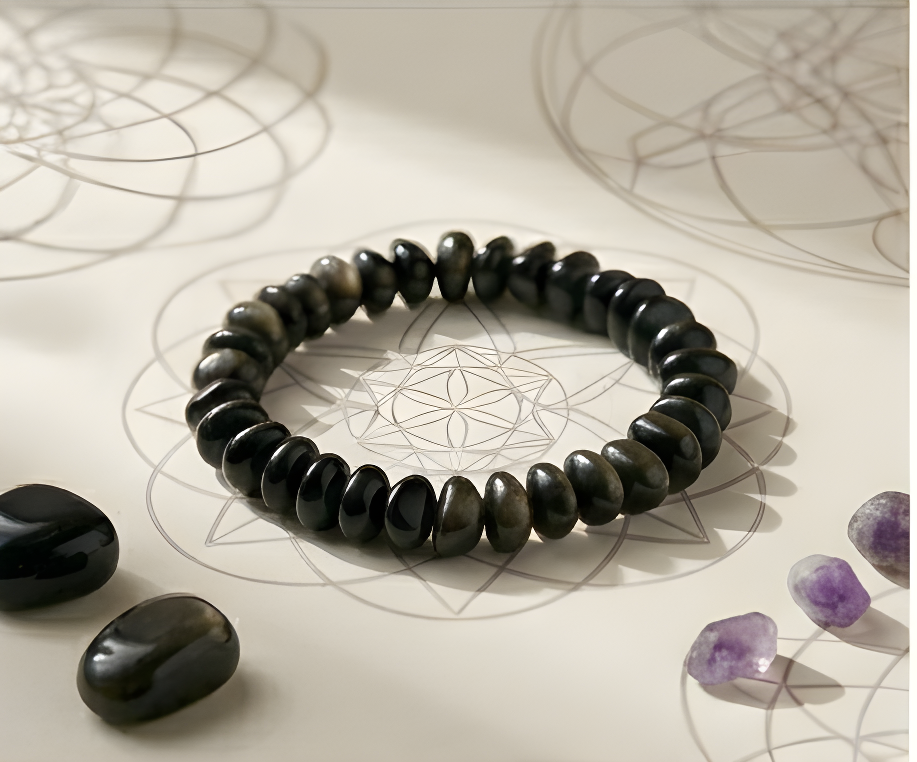 Black Gold Obsidian Crystal Chip Bracelet | Protection, Truth & Elegant Power