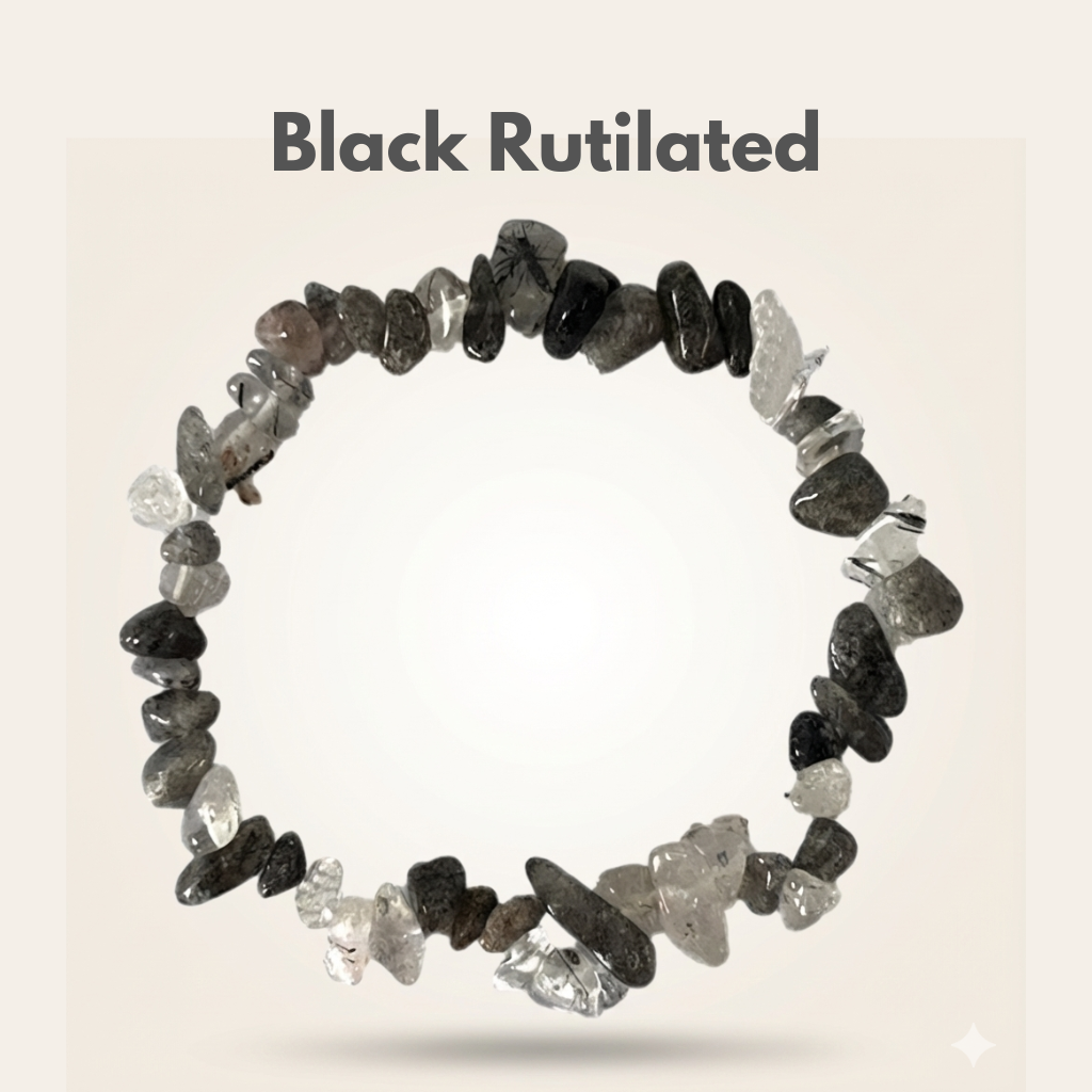 Black Rutilated Quartz crystal chip bracelet for focus and mental clarity — Manushaa Gems