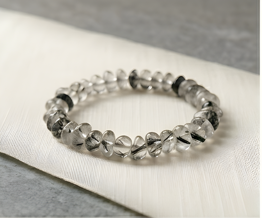 Black Rutilated Quartz Crystal Chip Bracelet | Power, Focus & Mental Clarity