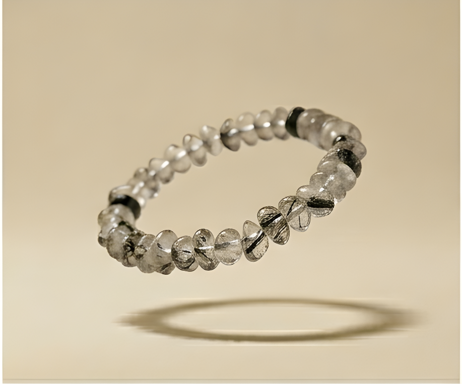 Black Rutilated Quartz Crystal Chip Bracelet | Power, Focus & Mental Clarity