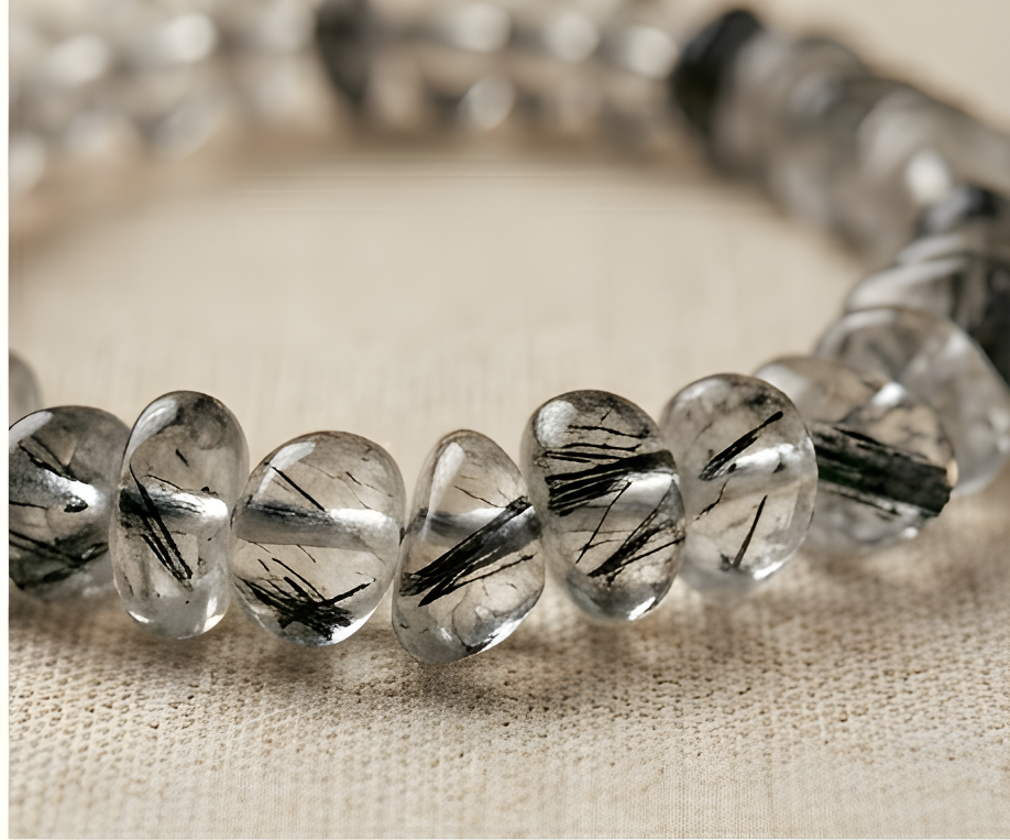 Black Rutilated Quartz Crystal Chip Bracelet | Power, Focus & Mental Clarity
