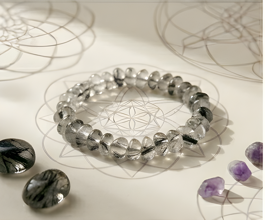 Black Rutilated Quartz Crystal Chip Bracelet | Power, Focus & Mental Clarity