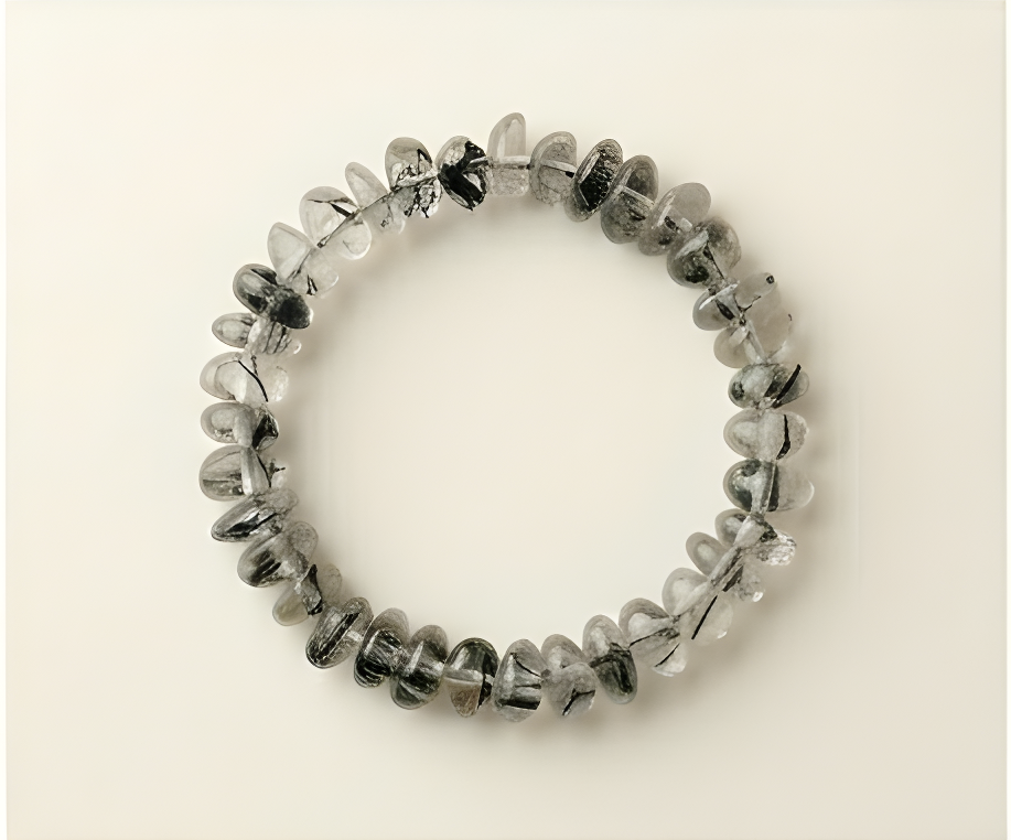 Black Rutilated Quartz Crystal Chip Bracelet | Power, Focus & Mental Clarity