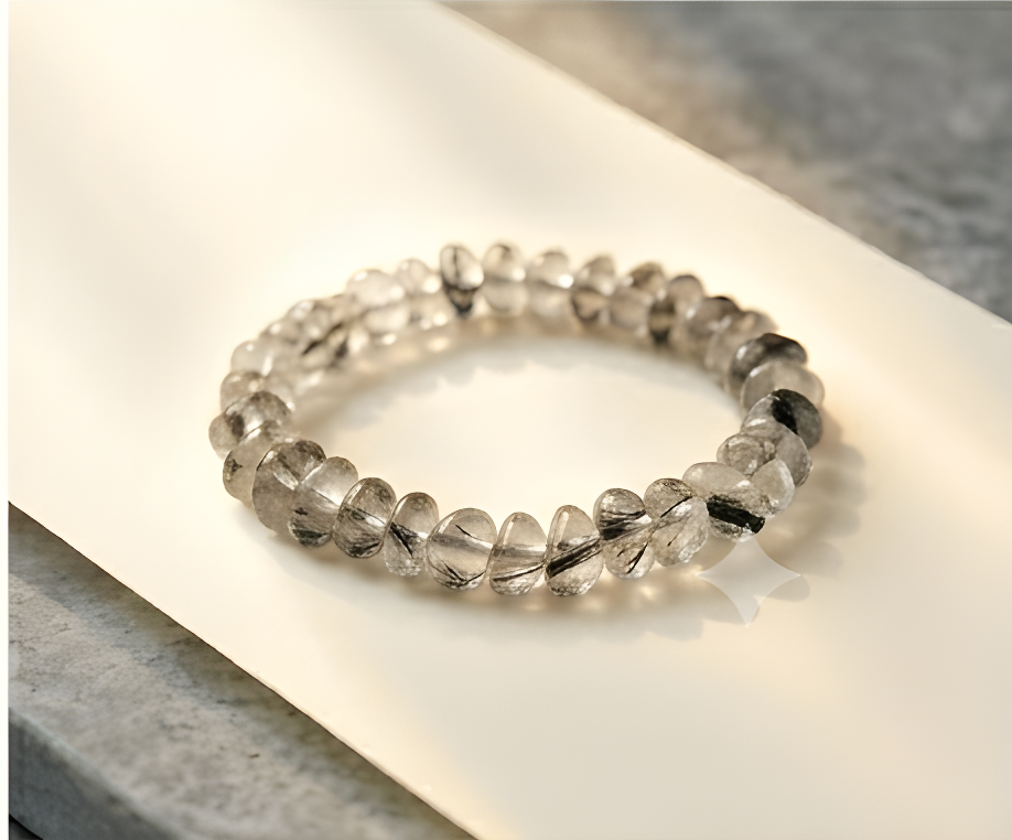 Black Rutilated Quartz Crystal Chip Bracelet | Power, Focus & Mental Clarity