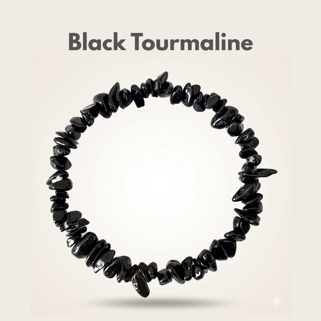 Black Tourmaline crystal chip bracelet for protection and grounding — Manushaa Gems