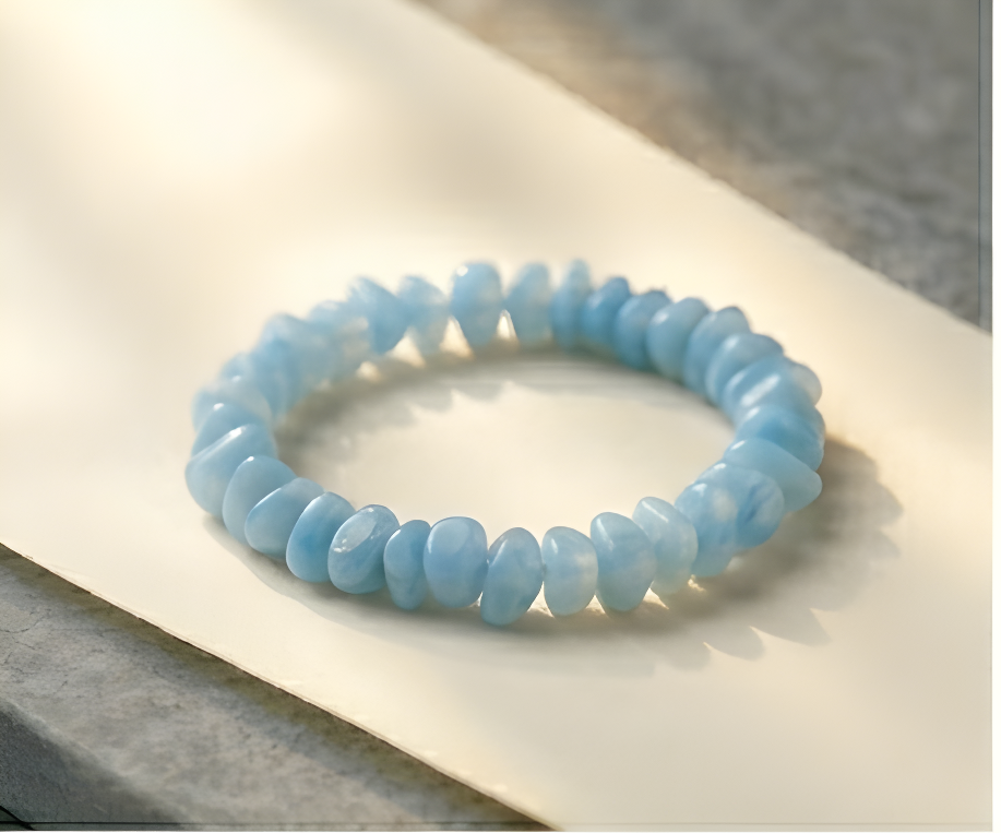 Blue Peruvian Opal Crystal Chip Bracelet | Emotional Healing & Tranquility