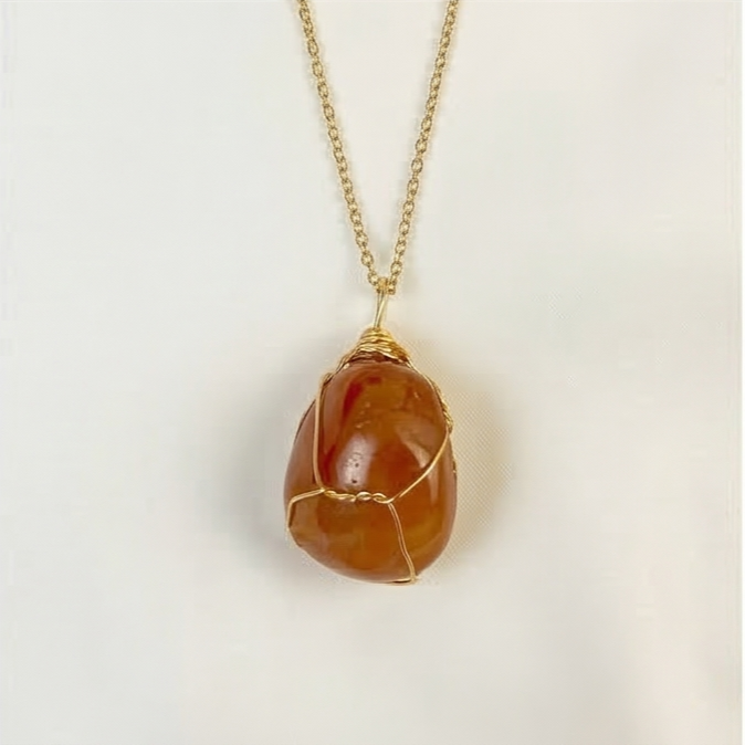 Carnelian Wire Wrapped Crystal Pendant Necklace by Manushaa Gems