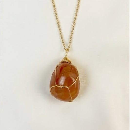 Carnelian Wire Wrapped Crystal Pendant Necklace by Manushaa Gems