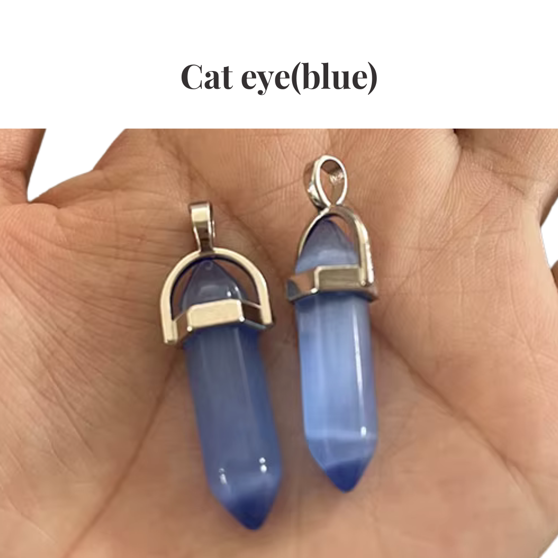 Blue Cat Eye Crystal Point Pendant Necklace — Healing Gemstone Tower Necklace Manushaa Gems UK