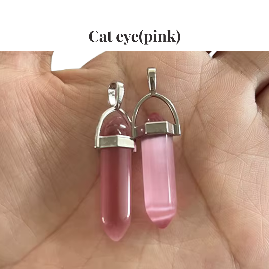 Pink Cat Eye Crystal Point Pendant Necklace — Healing Gemstone Tower Necklace Manushaa Gems UK