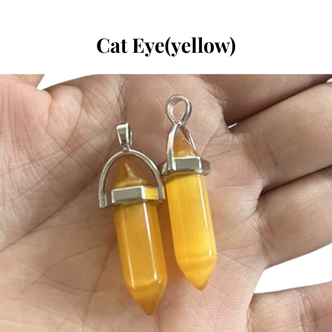 Yellow Cat Eye Crystal Point Pendant Necklace — Healing Gemstone Tower Necklace Manushaa Gems UK