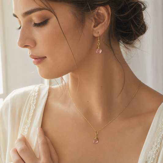 Cherry Quartz Necklace & Earrings Gift Set | Manushaa Gems