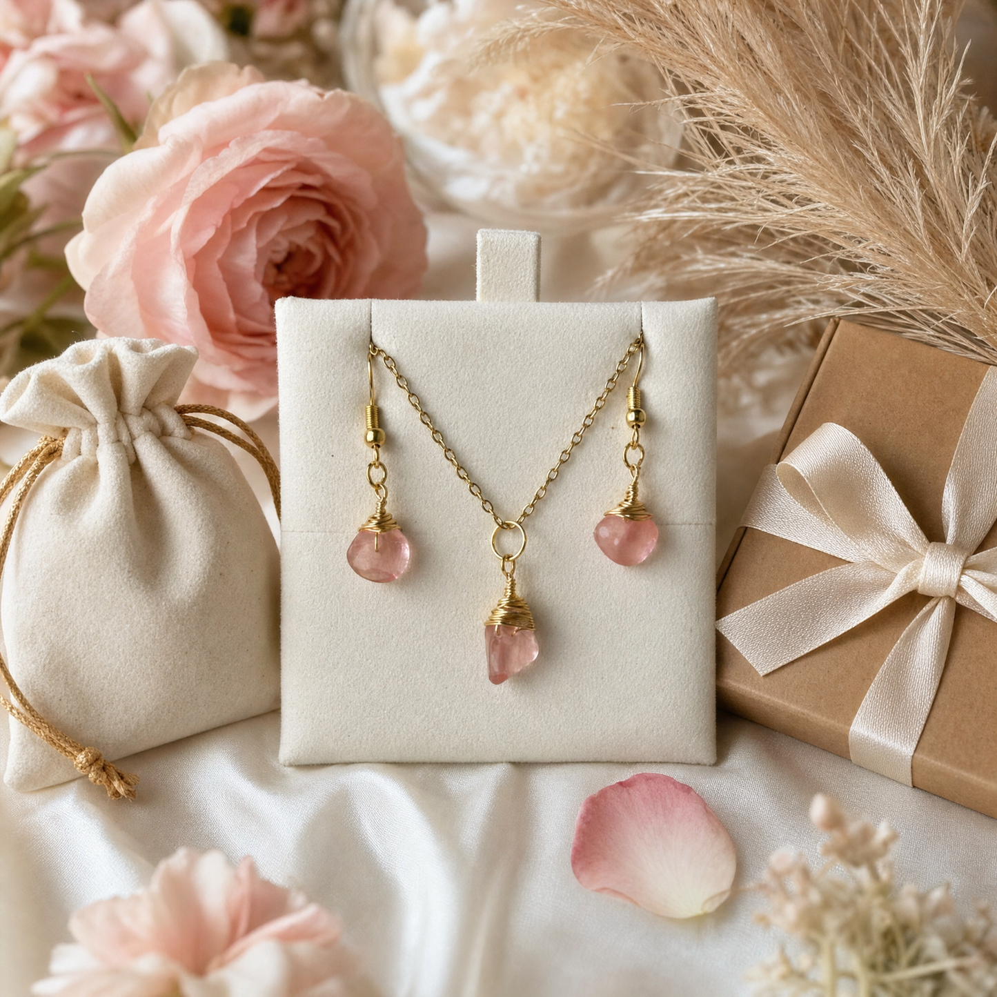 Cherry Quartz Gold Wire Wrapped Crystal Pendant Necklace