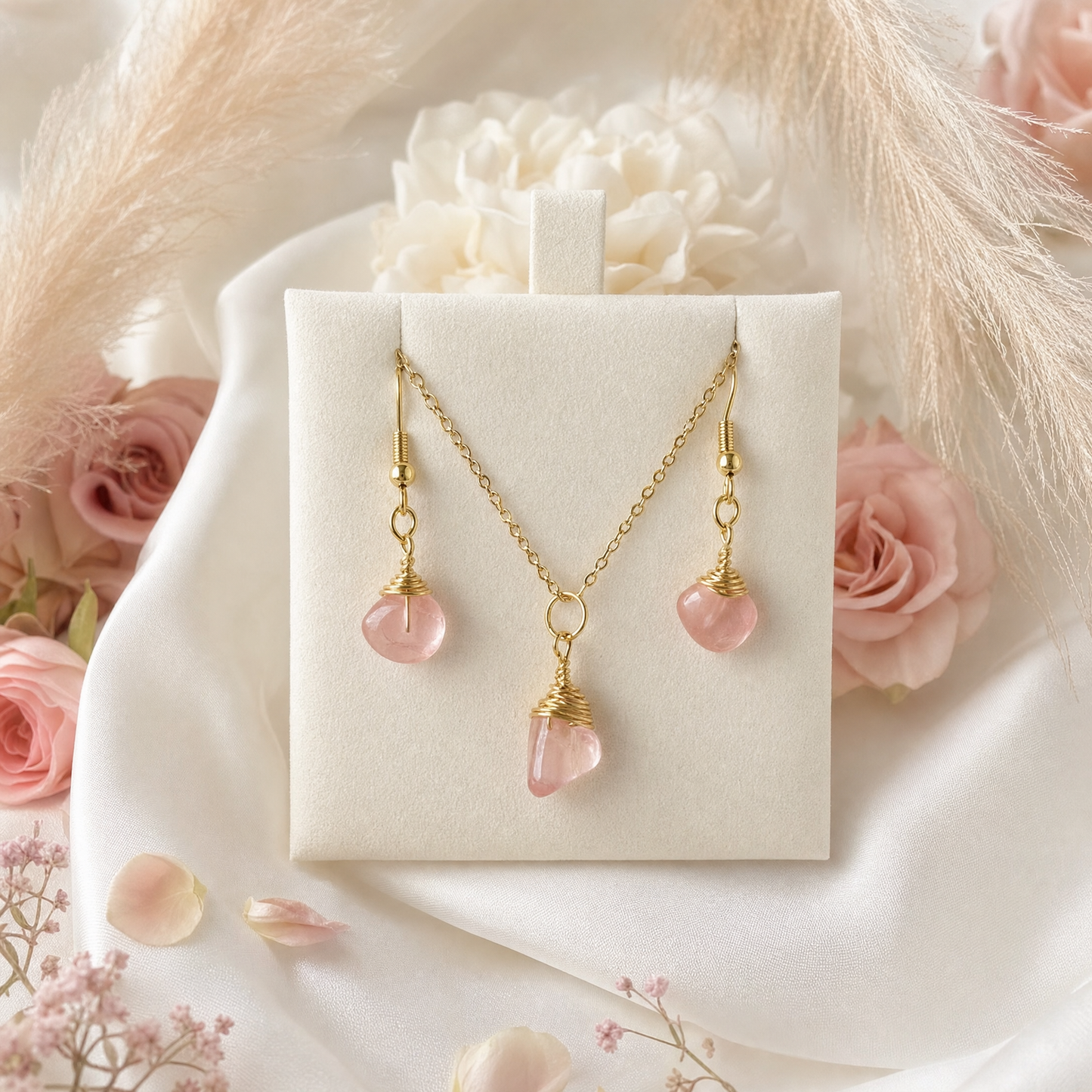 Cherry Quartz Gold Wire Wrapped Crystal Pendant Necklace
