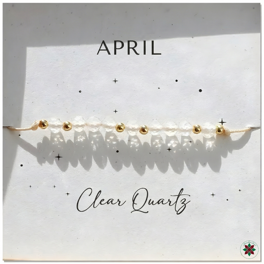 April Clear Quartz Birthstone Crystal — Adjustable Gold Bracelet Gift UK Manushaa Gems