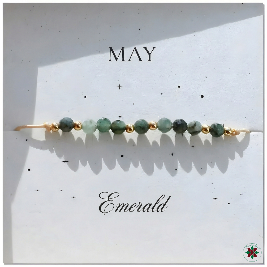 May Emerald Birthstone Crystal — Adjustable Gold Bracelet Gift UK Manushaa Gems