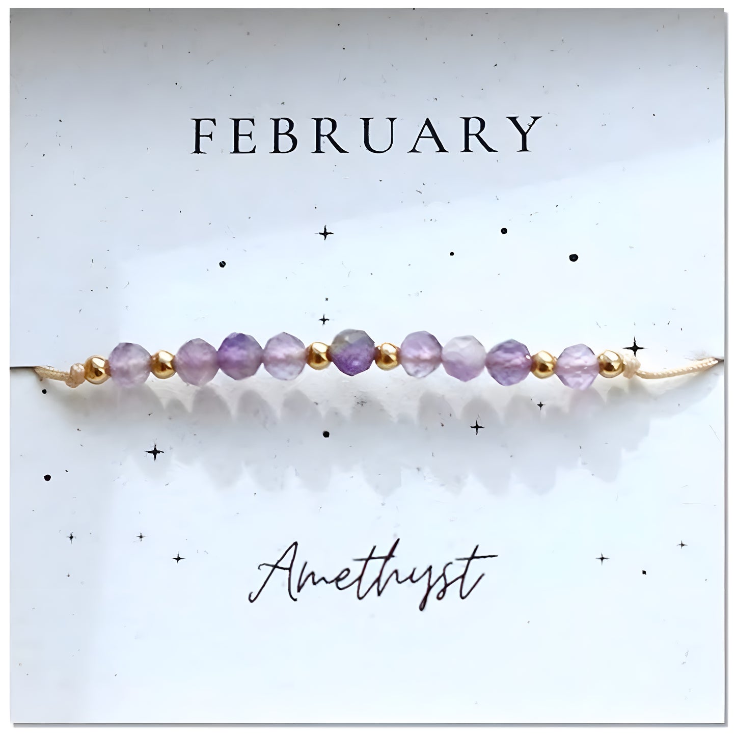 February Amethyst Birthstone Crystal Bracelet — Gold Adjustable Healing Gemstone Gift UK